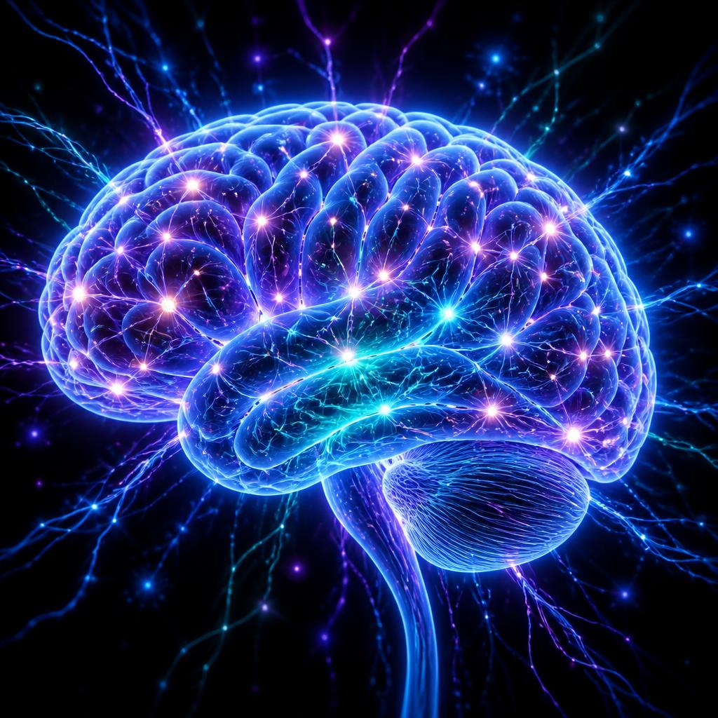 Glowing illustration of a human brain